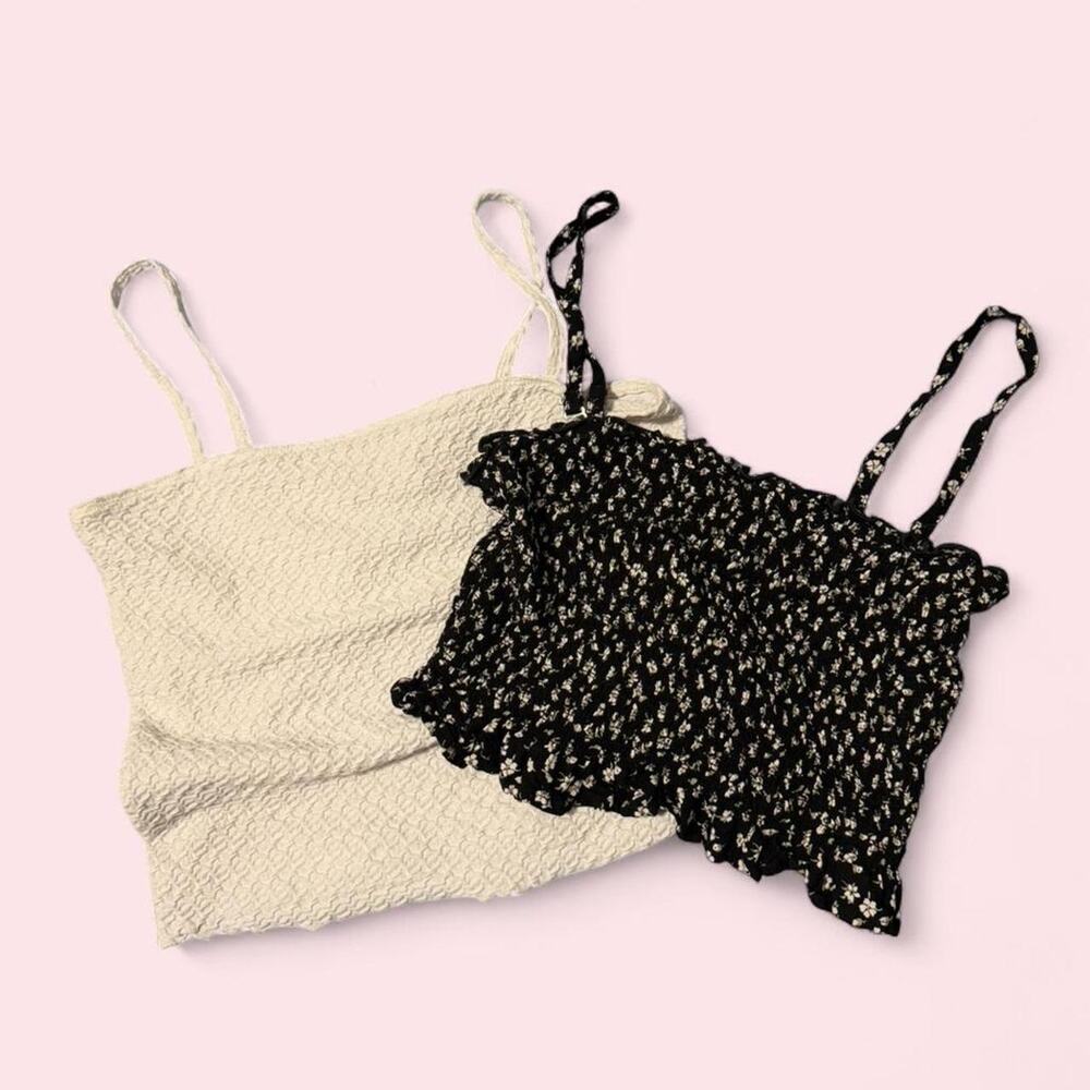 Bundle of 2 Hollister black floral and white cami top Size Small